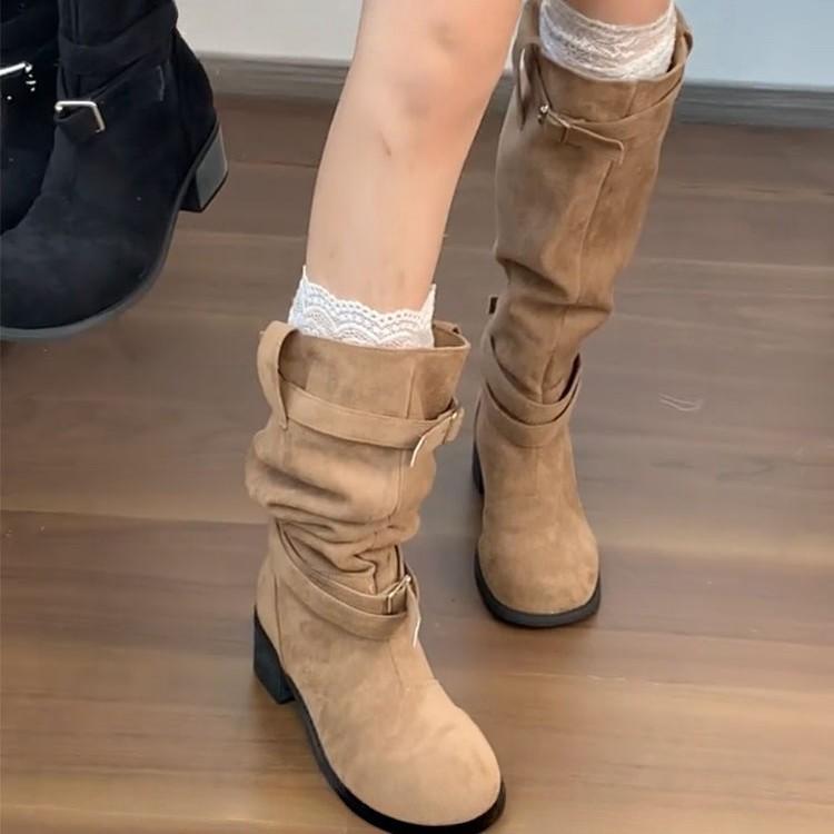 New Retro Stacked Boots Western Cowboy Boots Women's Tall Boots Small Fashion Thin Thick Heel Fashion Boots