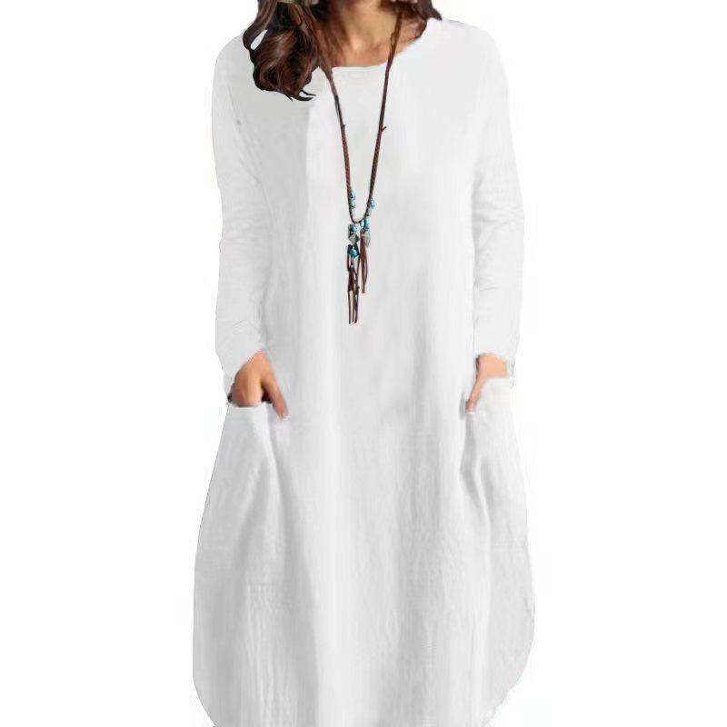 Loose Casual Solid Color Pocket Dress for Women