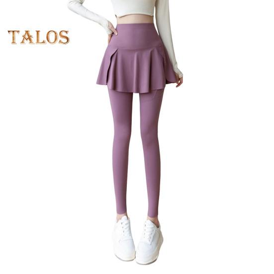 Damen Yogahose mit Fake-Tow-Piece-Rock, Patchwork, Skinny-Kompression, hohe Taille, Telefontasche, Po-Lift, Anti-Exposure, nahtlos, Sport, Fitnessstudio, Joggen