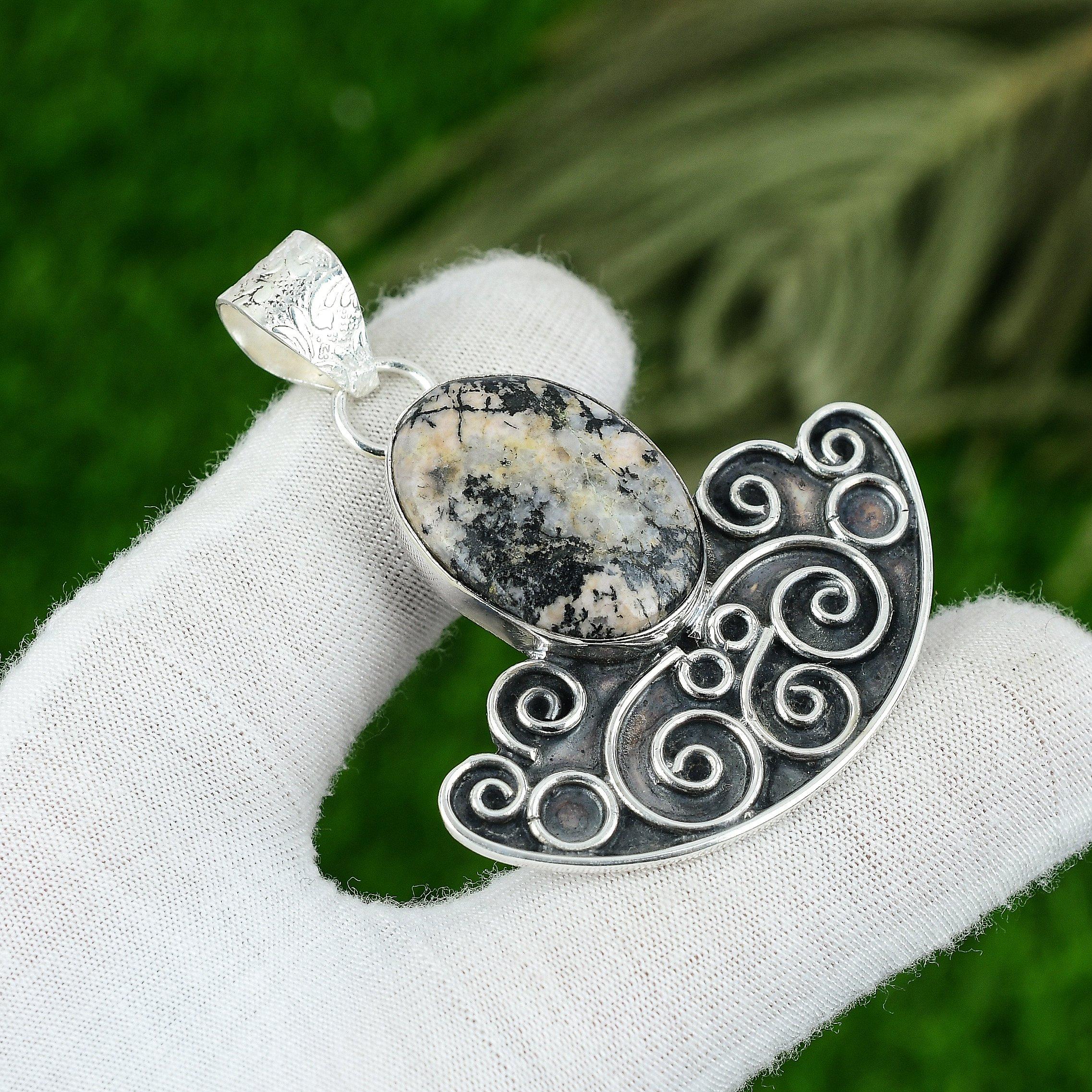 

Mothers day Deal 925 Silver Heart Chakra Rhodonite Stone Bezel Daughter Pendant