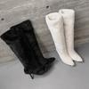 Luxury Faux Lambswool Winter Long Boots Women Pointed Toe Wedge Knee High Boots Woman Plus Size Fashion Plush Shark Botas Mujer