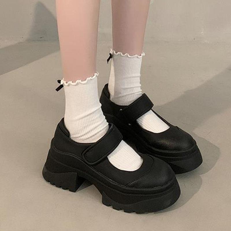 Fashion Comemore Retro Black Woman Shoes Shallow Mouth Pumps Sneakers Platform Round Toe All-Match Female Footwear Thick Heeled Shoes