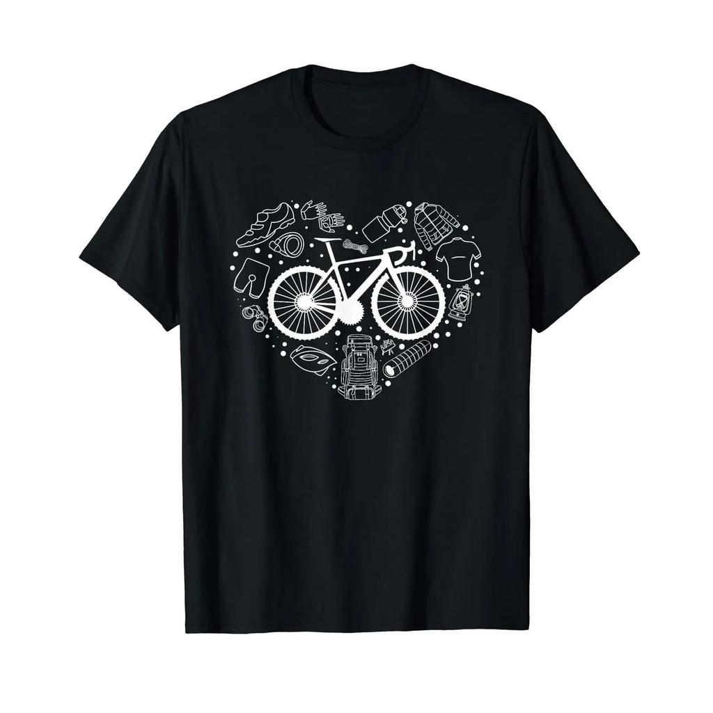 Bikepacking Heart Gravel Bike T Shirt Black Vintage Designer Clothes Slightly Unisex Breathable Homme Soft