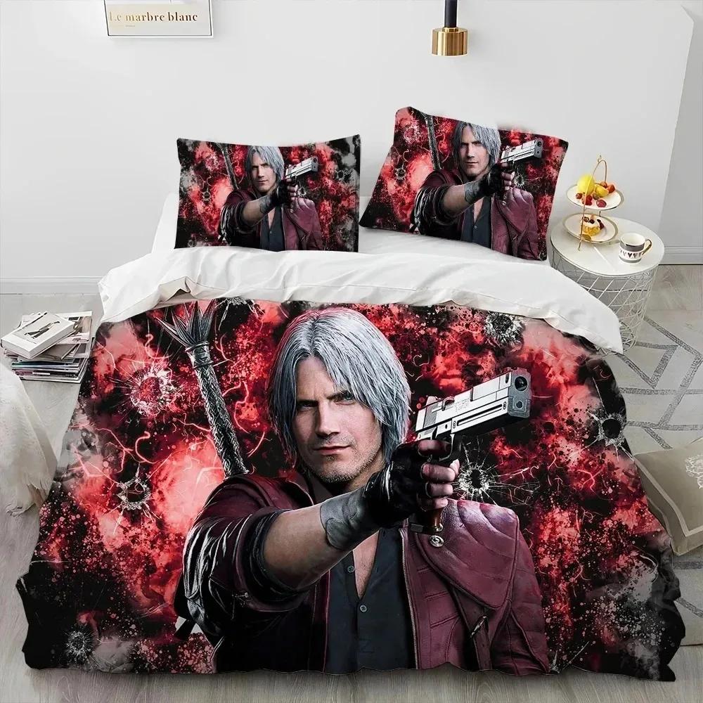 

D-Devil May Cry DMC Game Gamer Комплект постельного белья, пододеяльник, комплект постельного белья, пододеяльник, наволочка, комплект постельного белья размера «king-size» для детей 70x133cm 3pcs