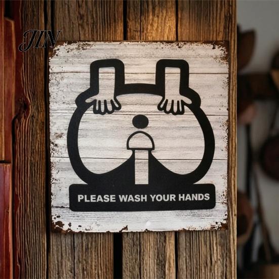 Vintage Metal Plaque Please Wash Your Hands Sign, Waterproof Rust-Proof Retro Bathroom American Country Style Decor Wall Decor, Distressed Art
