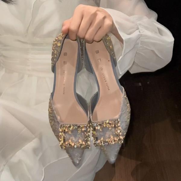Fashion African Woman Shoe Sexy Heels All-Match Pointed Pumps Burgundy Crystal Crossdressers Summer Fine Slimming Closed Beige Retro Toe