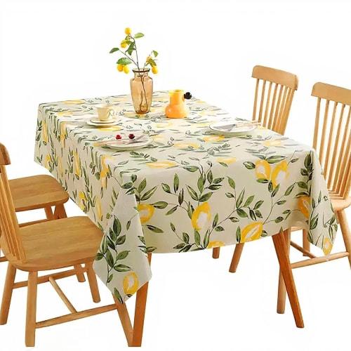 YUMISHE Tablecloth, Water-Repellent, Stain-Resistant, Stylish, Rectangular, Lemon Design, Easy To Clean, Nordic Style, Scratch-Resistant, Non-Slip, Fo
