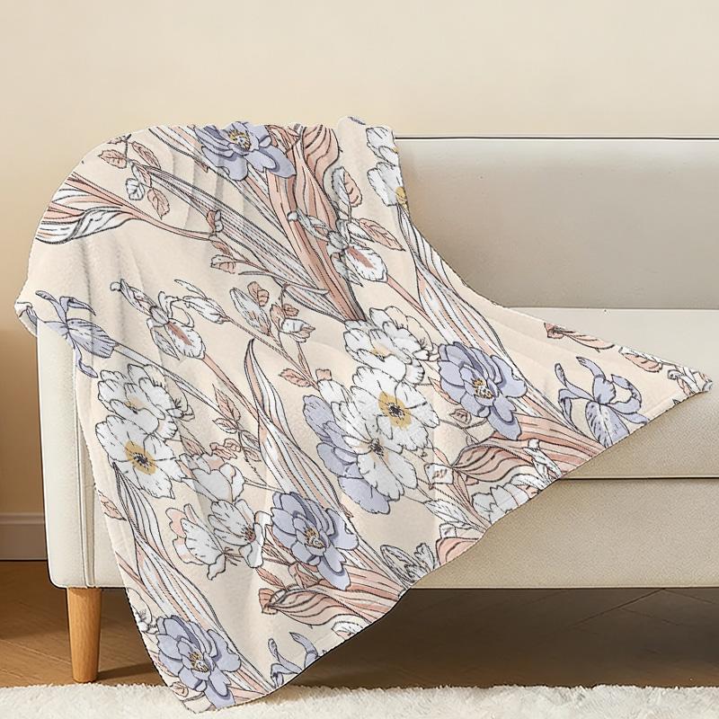 Floral Flannel Throw Blanket: No Shedding, Soft & Skin-Friendly Warm Cover, Perfect for Home, Movie Nights, Halloween & Christmas