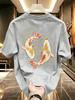 100 Cotton Unisexs TShirt With Golden And Black Koi Fish Print Summer RoundNeck ShortSleeved Casual Unisexs Fashionable Top