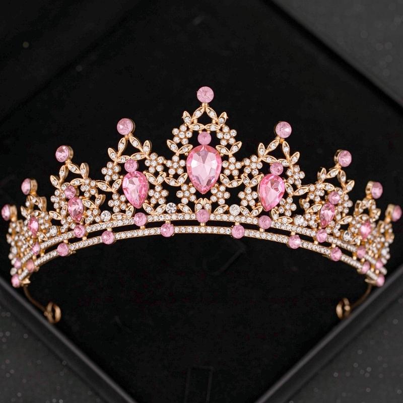 Pink Crystal Tiaras and Crowns Headband for Women Rhinestone Prom Diadem Bridal Wedding Hair Accessories Jewelry Crown Tiara