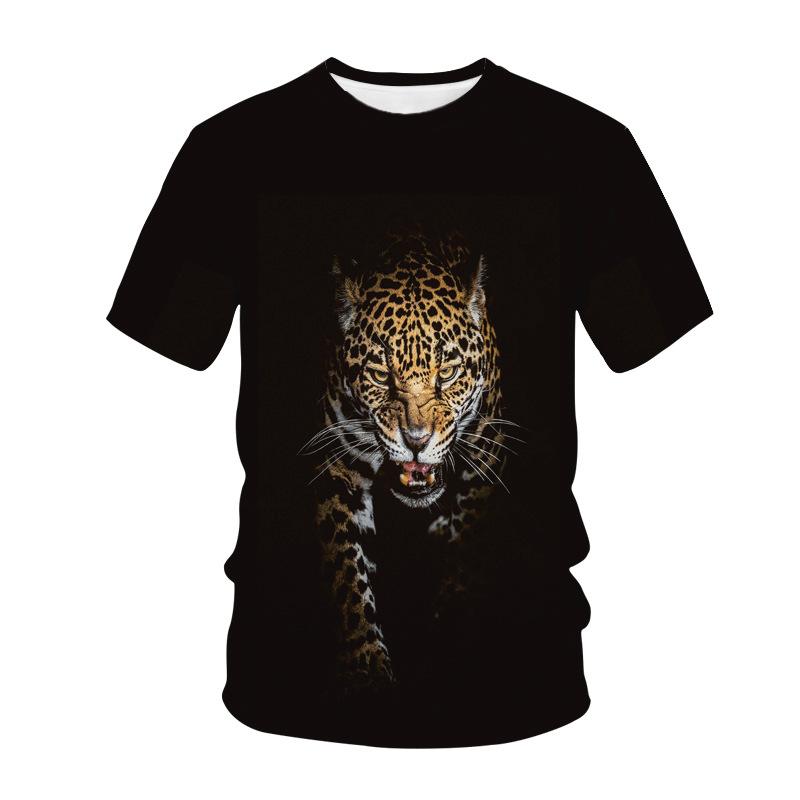 Summer Round Neck 3D Animal Cheetah Pattern Printed Top Fashionable Casual Short Sleeved Children's Boy T-shirts