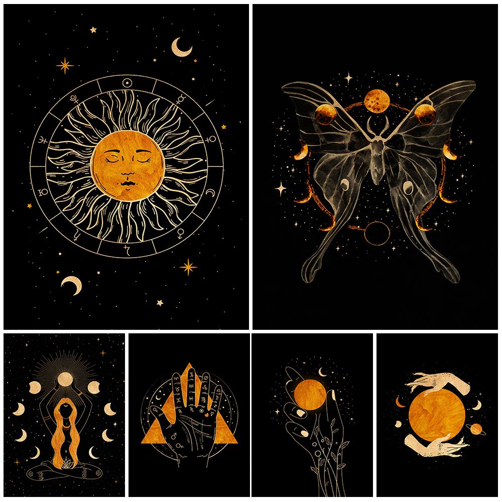 

Лунный свет волшебное украшение настенная живопись маслом Астрология зодиака Зодиак Солнце и Луна художественный постер