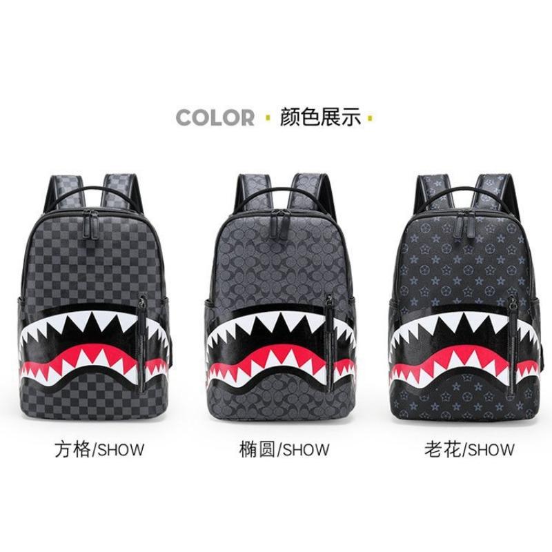 Tide Brand Shark Backpack Graffiti Wind Leisure Street Trend Backpack Skateboard Backpack Printing