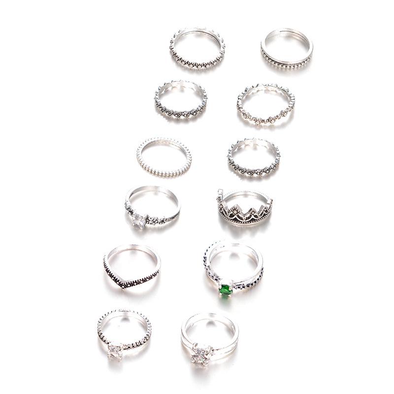 Vintage Zirkon-Ring-Set, 12-teilig, weiß