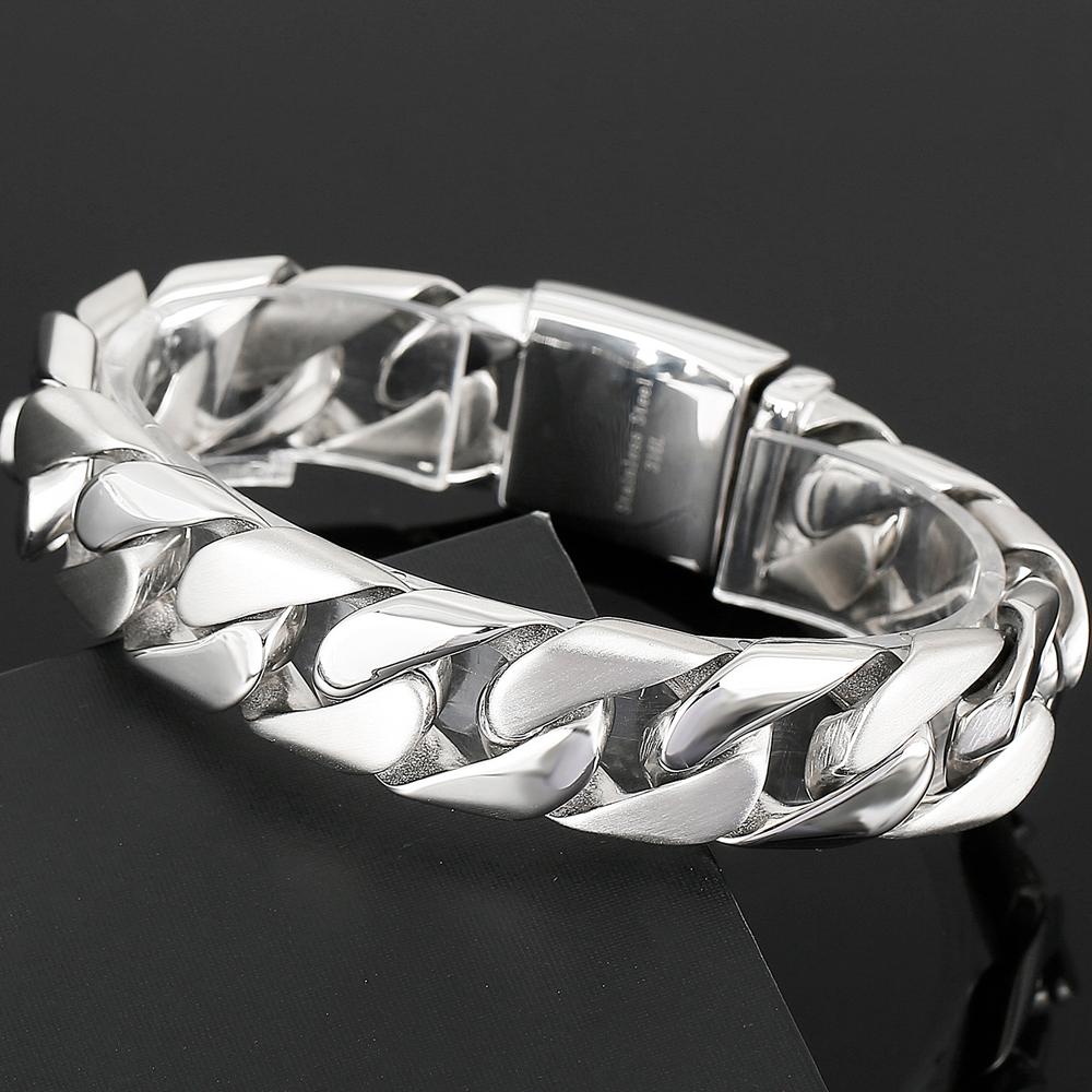 Classic Stainless Steel Mens Jewellery 17MM Width Shiny Brushed Matte Curb Cuban Chain Bracelet Men Homme Gift Bangles 2024