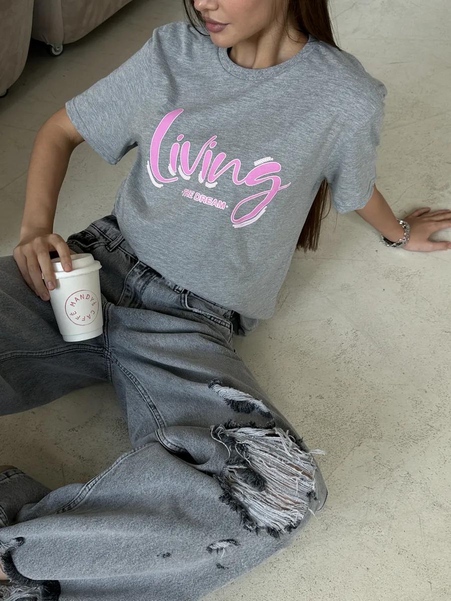 Extended T-shirt with print and text M