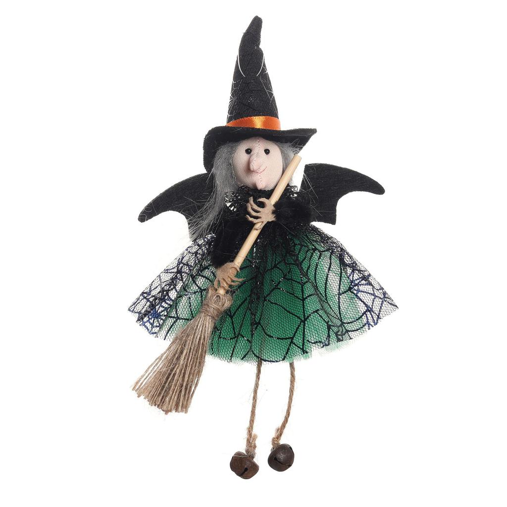 Halloween Ghost Witch Pendant with Broom and Gauze Skirt - Hanging Decoration Toy