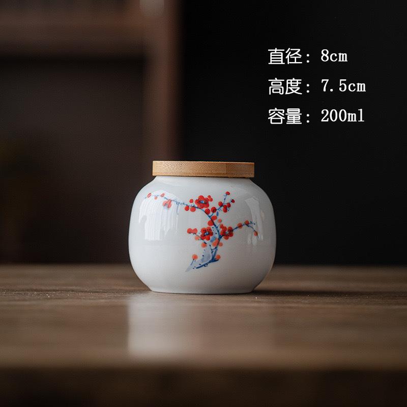 Dehua white porcelain hand-painted persimmons four gentlemen small jar ceramic tea jar underglaze color tea storage tank sealed tea jar