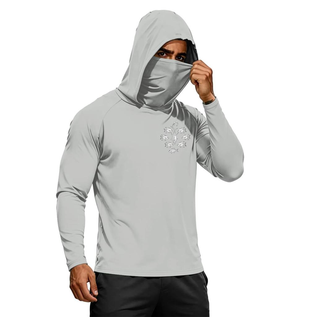 Men's Summer Hawaiian Print Quick Dry Long Sleeve T Shirt Ice Silk UPF50 Plus UV Protection Fitness Sports Hoodie Sun Protection Top