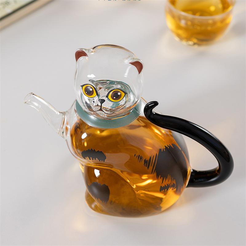 Uroczy Szklany Czajniczek do Herbaty w Kształcie Kota Szklany Czajniczek Maneki-neko Szklany Dzbanek