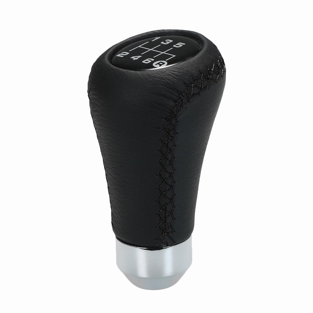 Car Manual Gear Shift Knob Shifter Black Leather Red Stitch 6 Speed Universal