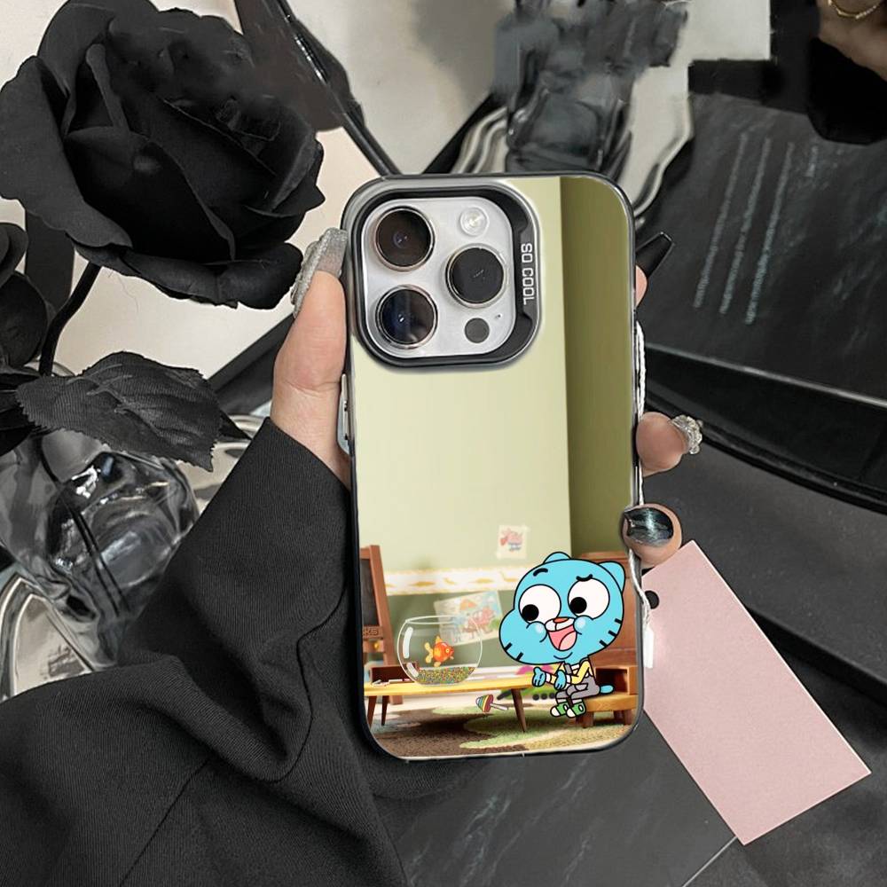 Custodia per Telefono D-Gumball e Darwin Per iPhone 17,16,15,14,13,12,Pro MAX Nera Opaca Cover Antiurto