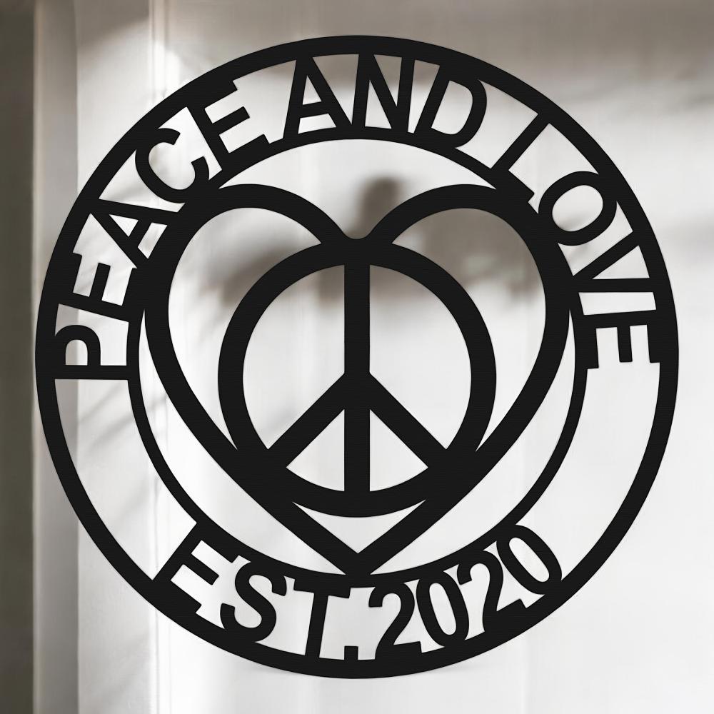 Einzigartige Handgemachte Art Deco Metall Wandskulptur Friede Liebe Design Personalisierte Gravur Wiederverwendbar Matt für Wohnzimmer Feiertage