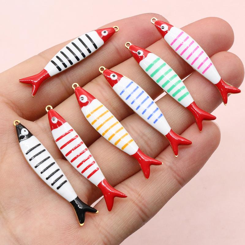 10pcs Stainless Steel Enamel Stripe Fish Charms Pendant 40x8/40x14mm DIY Jewelry Making Accessories for Necklace Earrings