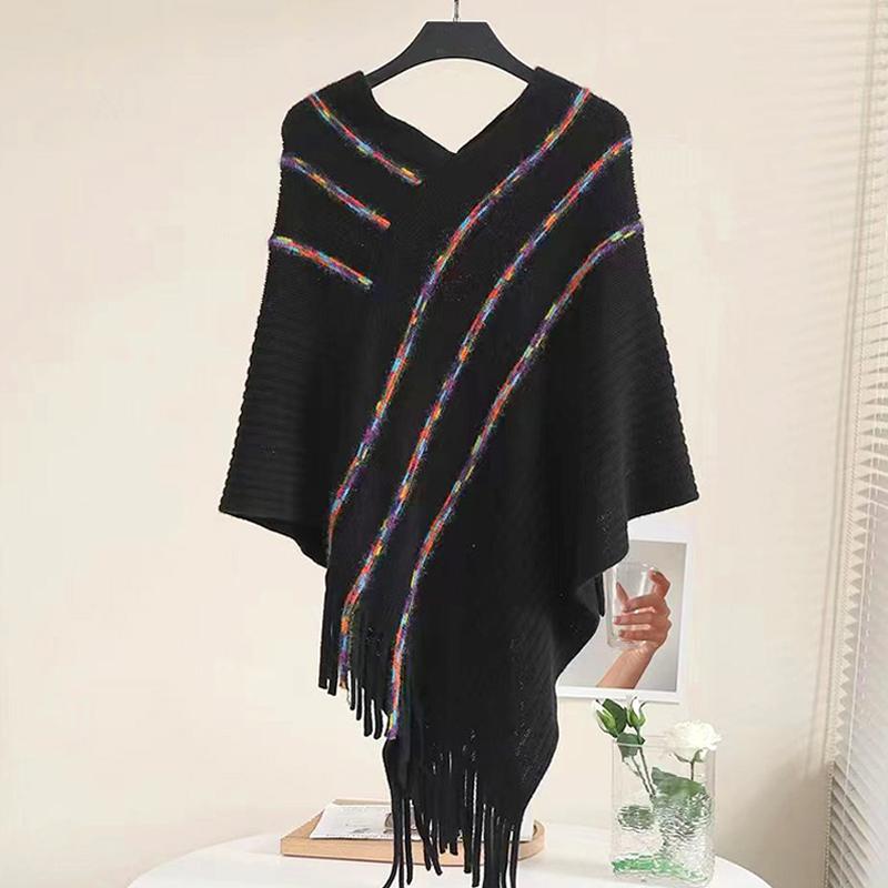 

Женская повседневная накидка-пончо с бахромой и кисточками, вязаная шаль, пуловер, накидка, сохраняющий теплый свитер, зима