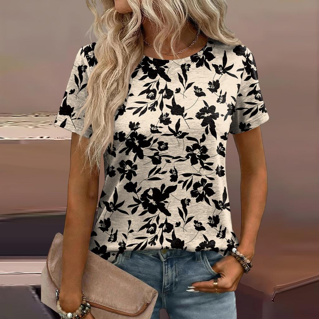 Damen Mode Lässiges Bedrucktes T-Shirt mit Lockerer Passform