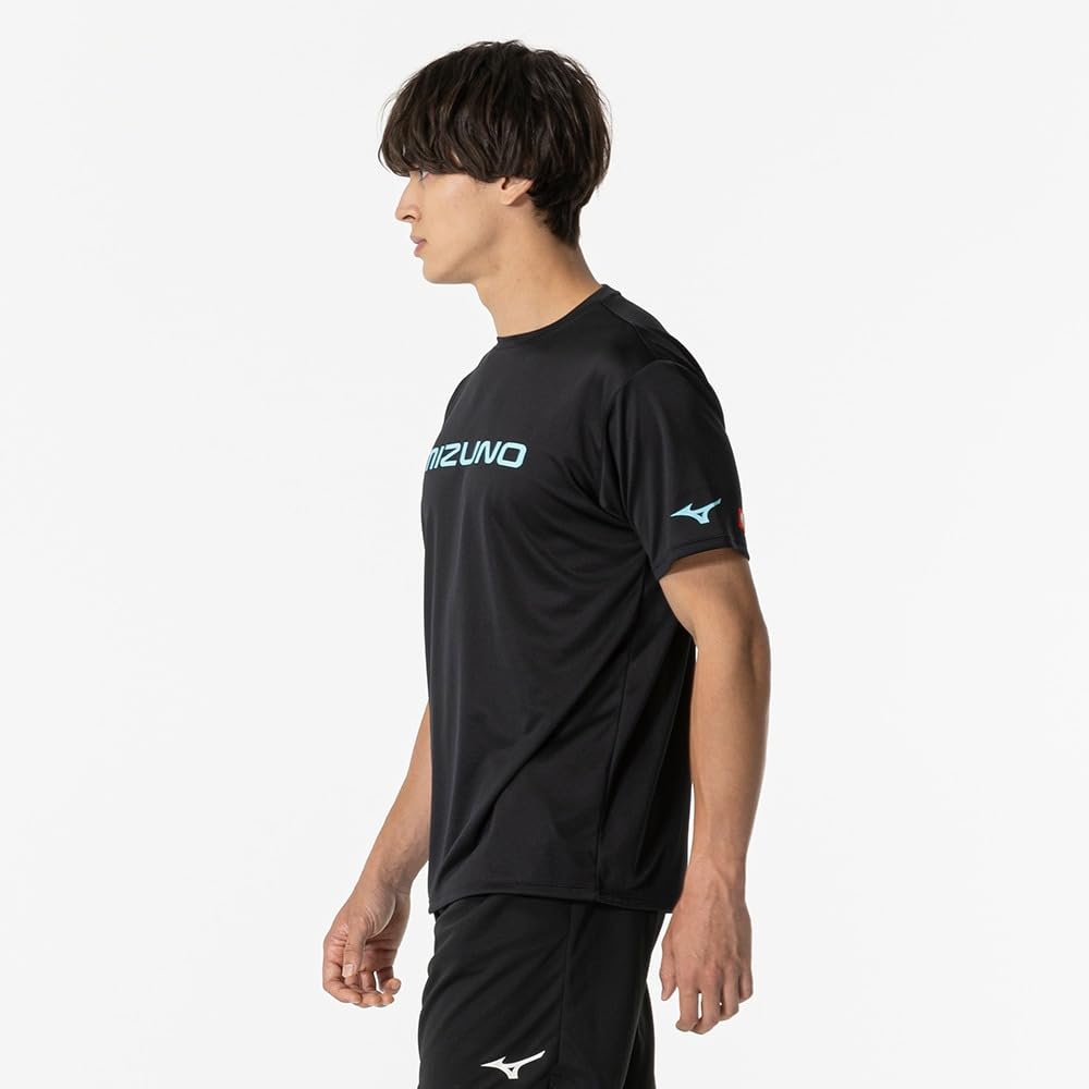 Mizuno Table Tennis Game Short JTTA Size S Shirt, Sleeve, U-Neck, Unisex, Moisture-Wicking, Quick-Drying, Certified, 82JAA110, Black/Turquoise,