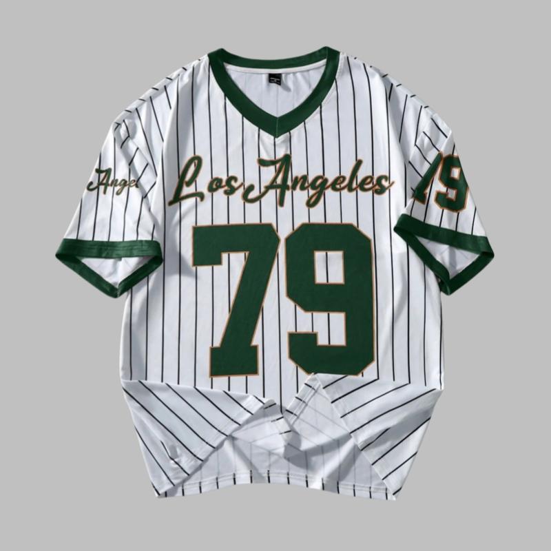 Sportovní ležérní tričko s potiskem volného střihu Krátkorukávé tričko s vertikálními pruhy Retro baseballový styl Rychleschnoucí topy