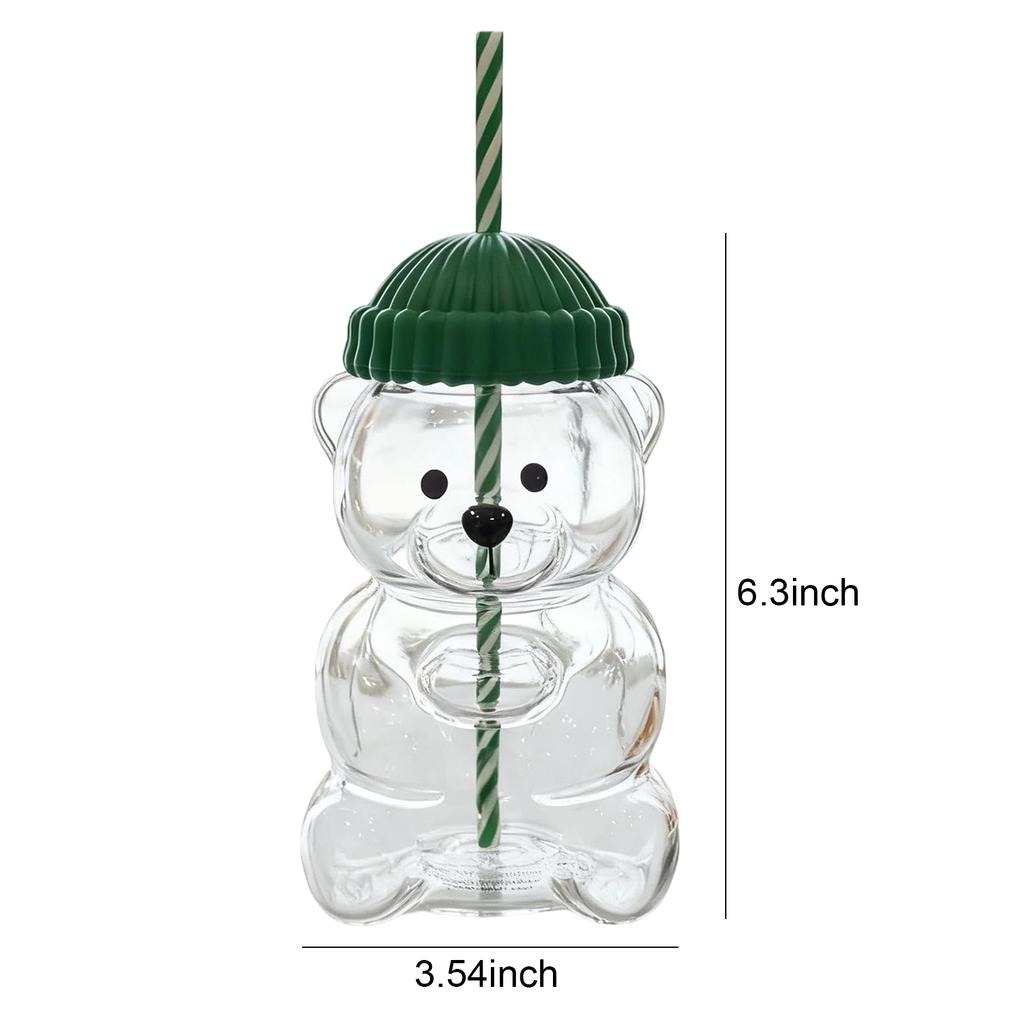 Bear Straw Cup Christmas Bear Coffee Cup Cute Bear Glass Cup Holiday Glass Cup Birthday Christmas Gifts for Women Kids Friends