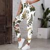 Women Plus Size High Waist Full Length Fitted White Printed Mushroom Floral Yoga Leggings