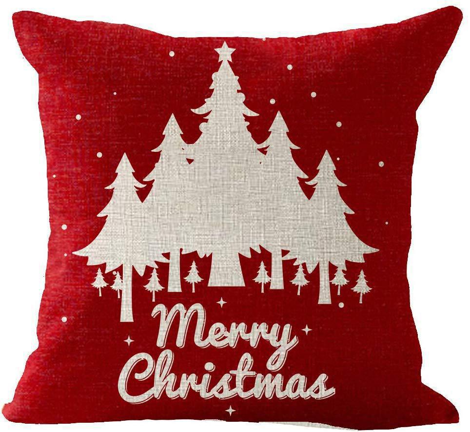 Red Plaid Sofa Linen Christmas Pillow Cover Reindeer Snowflake Home Cushion Cover