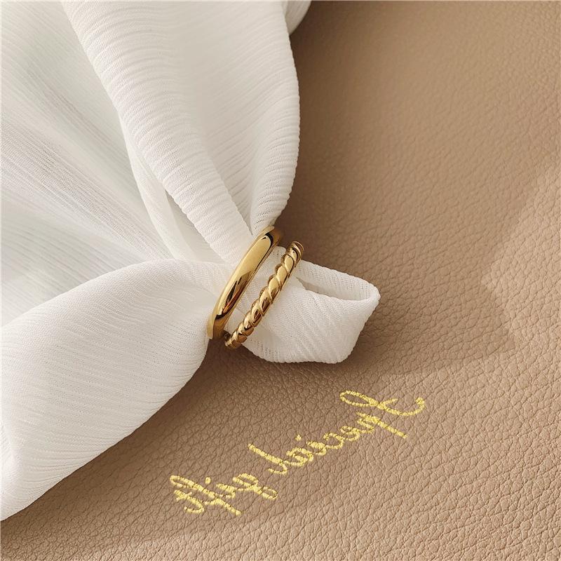 Personalized 18K Gold-Plated Titanium Double Layer Chain Ring - Trendy Retro Fashion for Women