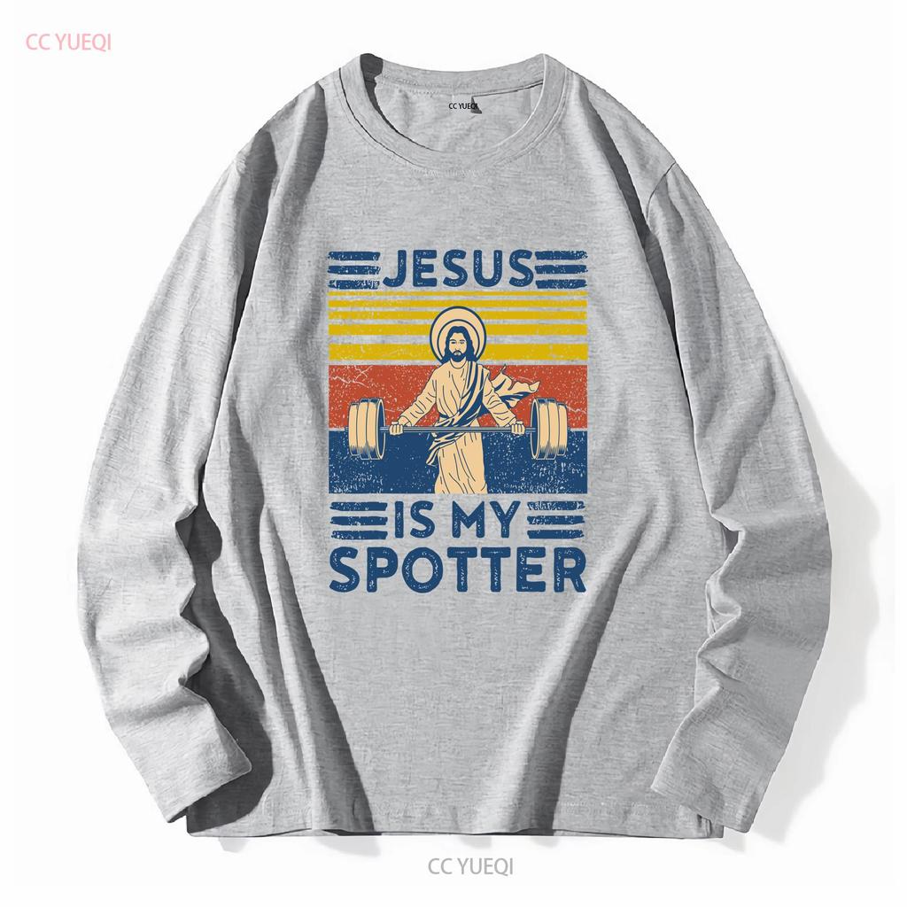 Seltenes Neues Lustiges Fitness T-Shirt Jesus Ist Mein Spotter Workout Vintage Gewaschen Mode Atmungsaktiv Lässig Weich Designer Kleidung