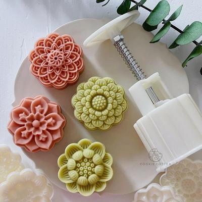 Zehnblättrige Lotus-Samen Mondkuchenform 75g 3D Handgepresste Kunststoff Mondkuchenform Chinesisches Dessert Kuchen Backwerkzeug für Festival