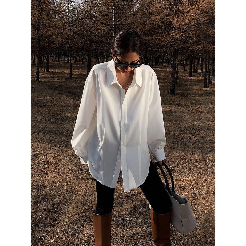 

Lazy Hong Kong Style Leisure Sun Protection Top Long Sleeves Shirt White S