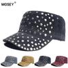 Cross Rivet Military Cap – Unisex Street Dance Punk Style, Washed Cotton, Breathable Flat Top Design