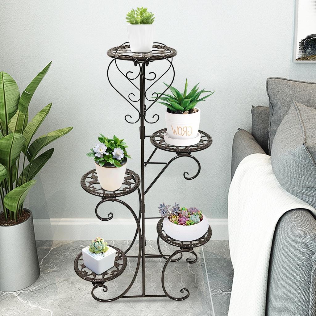 Indoors / Outdoors 5 Spotted Metal Shelves Flower Pot Plant Stand Display Garden Flower Patio Plant Rack Black/ White/ Brown New