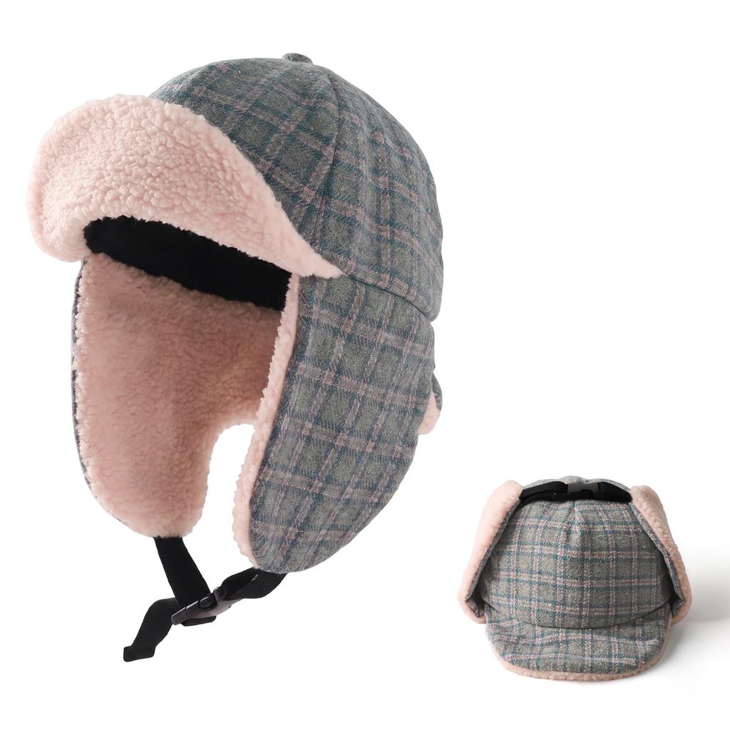 Women Retro Lamb Fleece Plush Earflap Hat Large Head Size Warm Riding Cap