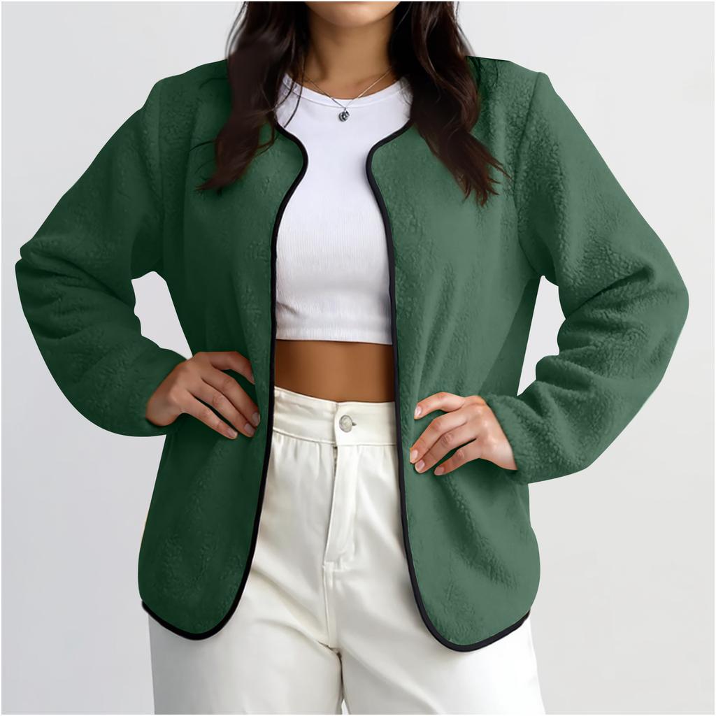 Women's Fashion Casual Plus Size Long Sleeve Solid Color Fleece Jacket