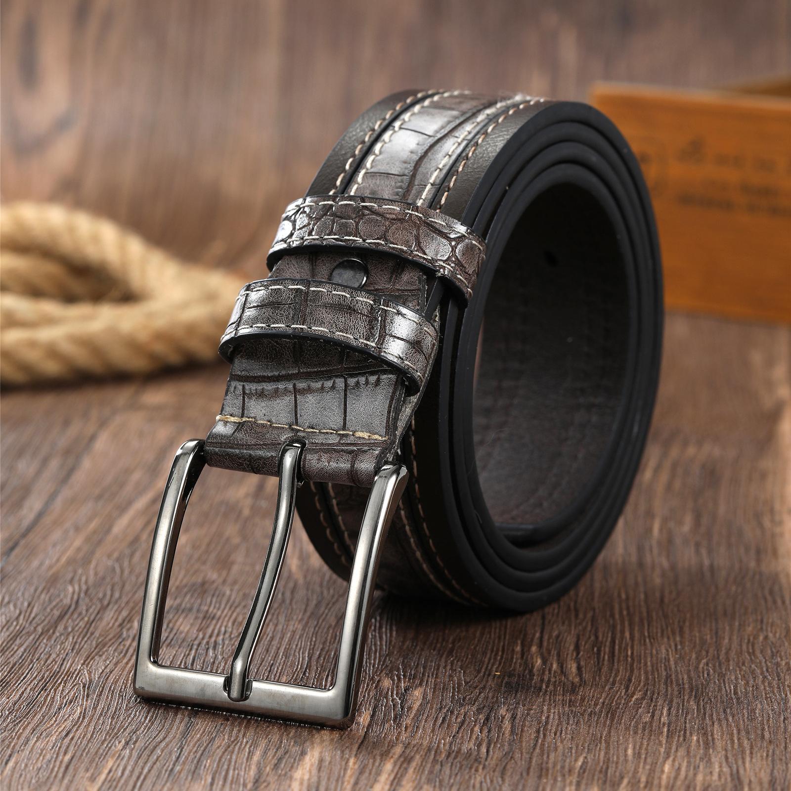 

Ремень мужской из искусственной кожи крокодила с пряжкой, мужской повседневный широкий ремень 130cm темно-коричневого