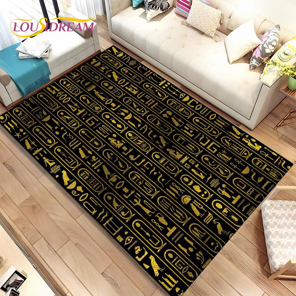 Egyptian Mythology Pharaoh Hieroglyphics Area Rug,Carpet for Home Living Room Bedroom Sofa Doormat Decor,kids Non-slip Floor Mat
