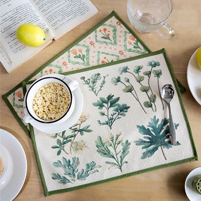 

1Pc 30x40cm Rectangle Cotton Woven Flower Plant Printed Dining Table Mat Insulation Pad Home Kitchen Placemat 30x40cm