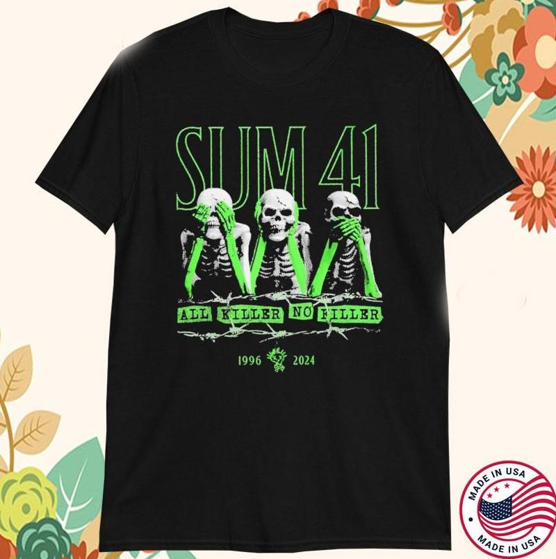 Sum 41 All Killer No Filler 1996 2024 Skeletons T-shirt size S-5XL Unisex T-Shirt XXL