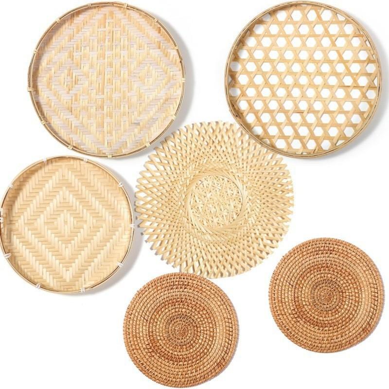 Bohemian Woven Wall Basket Set - Handwoven Hanging Decor for Living Room or Entrance