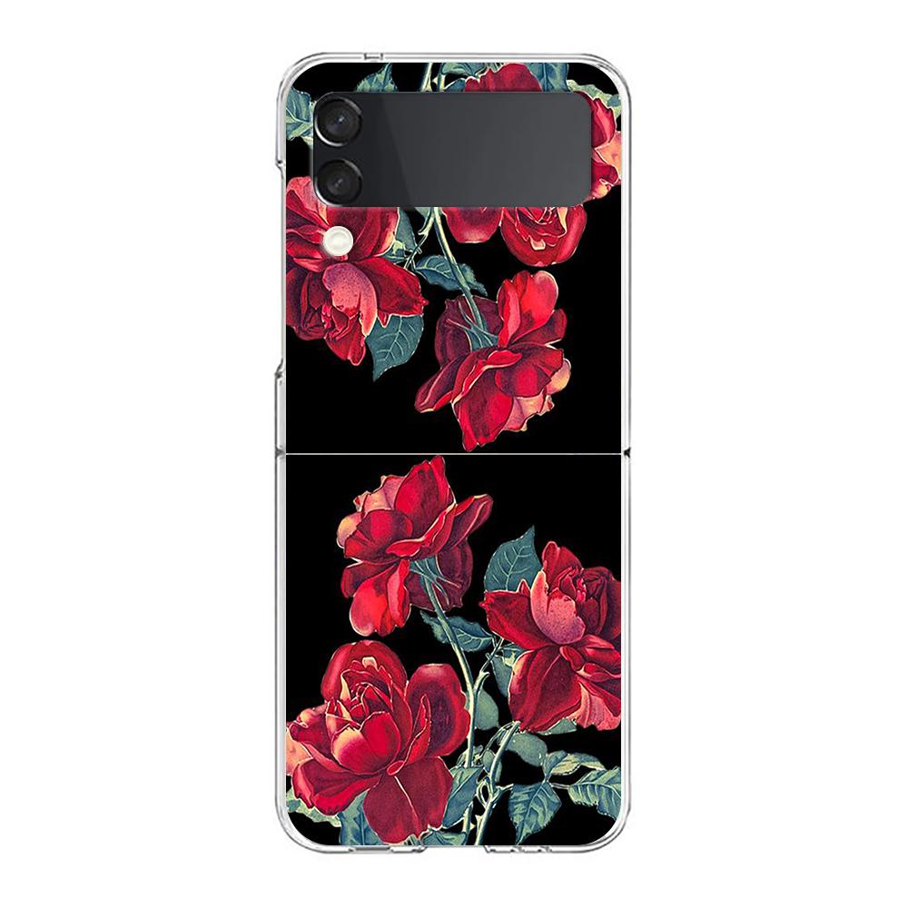 Phone Case For Samsung Galaxy Z Flip 3 4 5 Transparent Fold High Hard PC Shell For Galaxy Z Flip 3 5 Clear Cover Flower 12