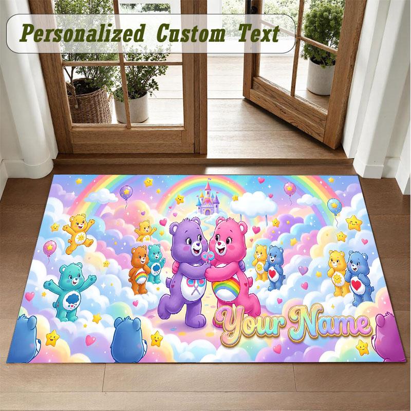 Crystal Velvet Square Rug Custom NameCare Bears Pattern Non Slip Home Floor Decor Rug